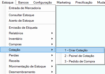 abrir criar cotação